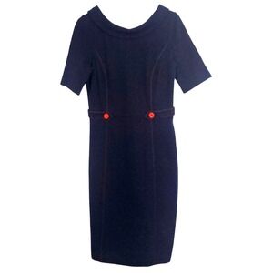 Boden Navy Blue Red Pencil Dress 8L Career Retro Chic‎ Fitted Office Preppy